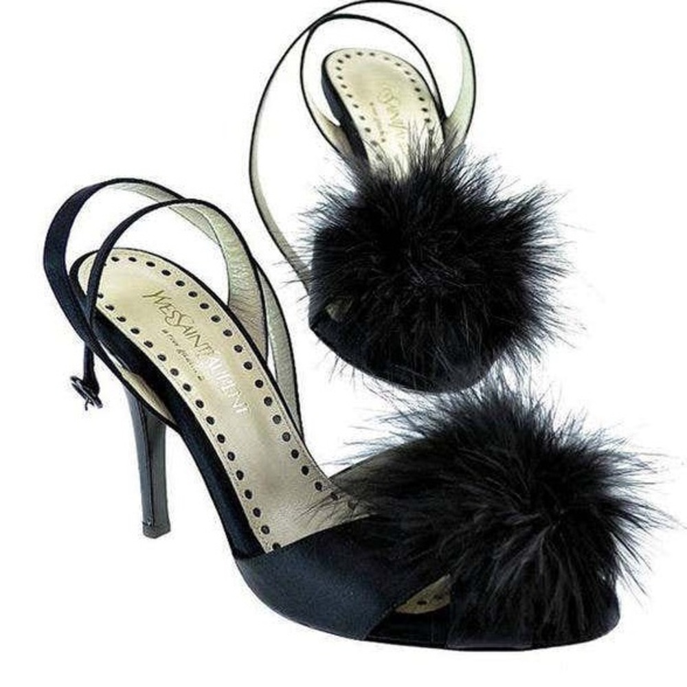 Yves Saint Laurent- Rive Gauche satin heels with removable shoe clips